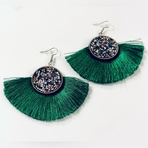 $15 Chunky Glitter Tassel Earrings / Multiple Colors to Choose from - Picture 3 of 6